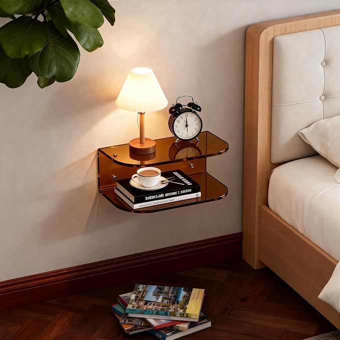 Acrylic Floating Nightstand, Wall Mounted Bedside Table Shelf - Image 9