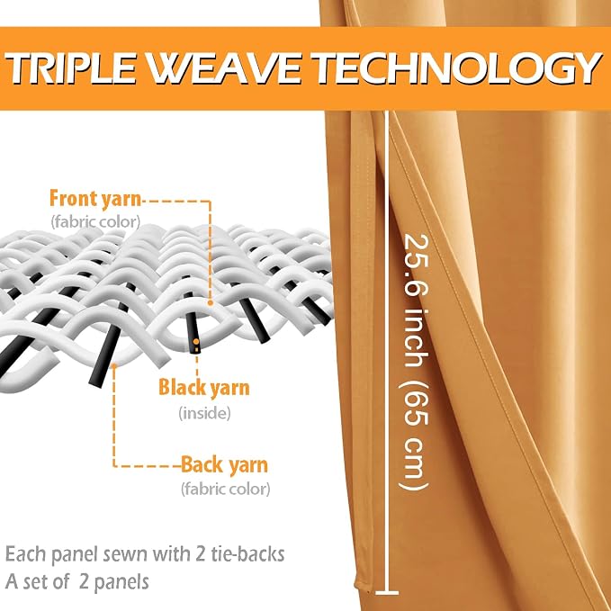 Short Blackout Curtains for Bedroom, Pumpkin Orange, 42 x 45 Inch | Thermal - Image 4