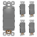 LIDER Minimalist Design Matte Finish Lighted Decorator Switch, Frameless Paddle Light Switch with Locator Light, Grounding Screw, 15A 125V, UL Listed, LS15-1P-GY5P, Gray, 5 Pack, Single Pole