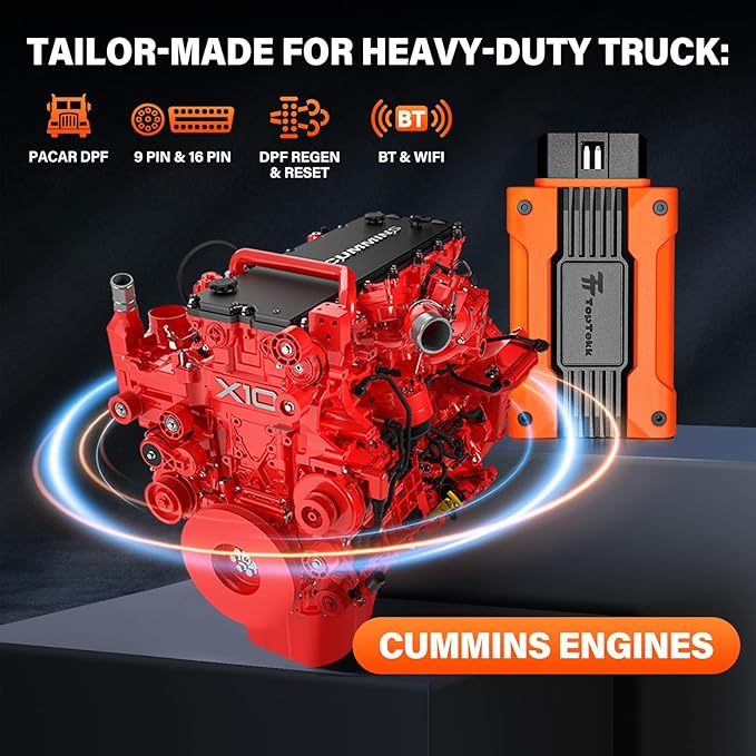 TopTekk Heavy Duty Truck Essentials for DPF Regeneration and Reset Device for Truck Drivers, Compatible with Cummins Engines, Smart One-Click DPF Regen with Condition Detection