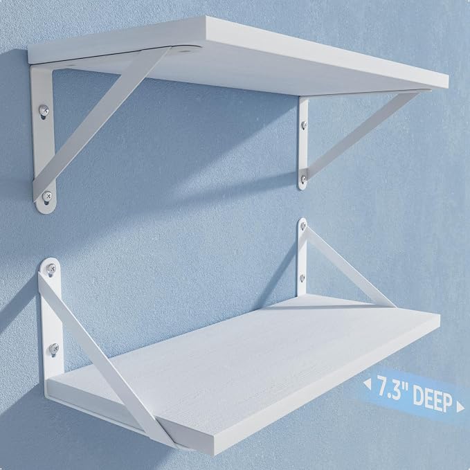 Wall Shelves 7.3" Deep Solid Paulownia Wood | 15mm Thick, Wider & Longer & by COCOYA