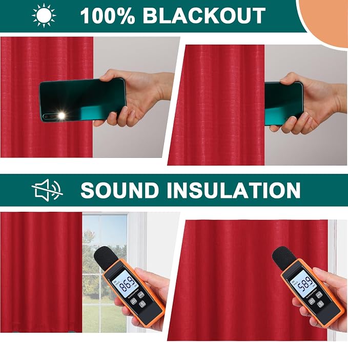 Diraysid 100% Blackout Curtains Red Linen Curtains - Image 4
