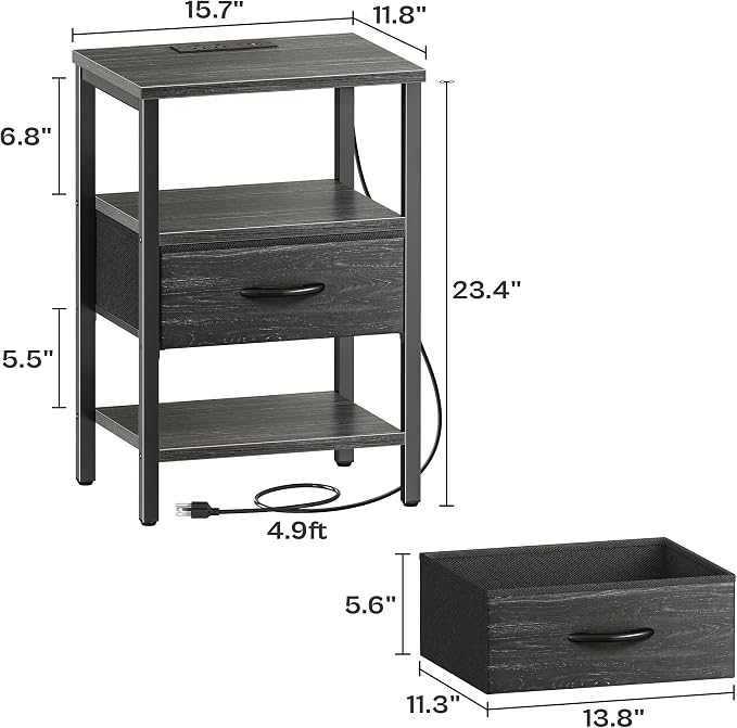 SUPERJARE Nightstand with Charging Station, USB-C Port, Bedside Table | Night - Image 3
