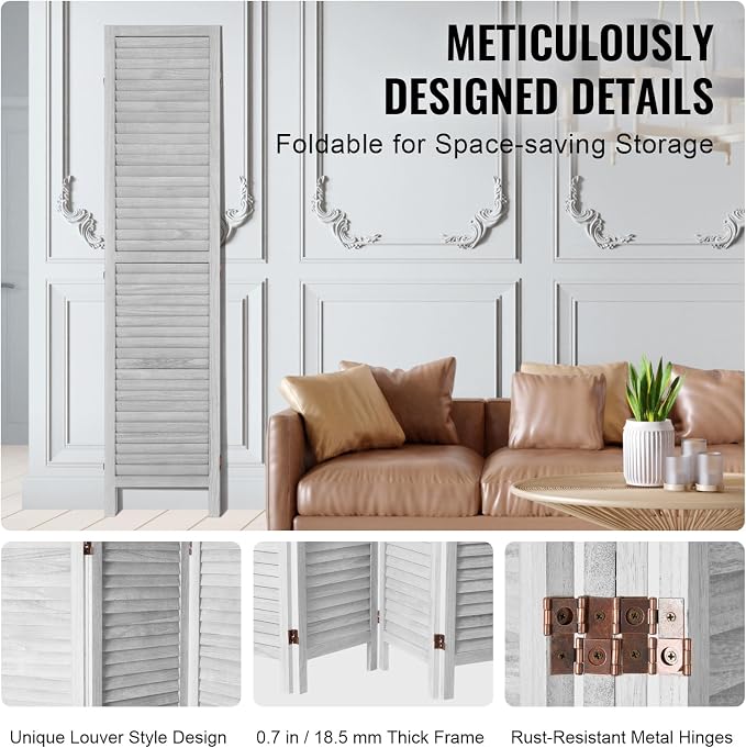 VEVOR Wood Room Divider, 4 Panel Folding Privacy Screen, 66.9 Inches Tall - Image 6