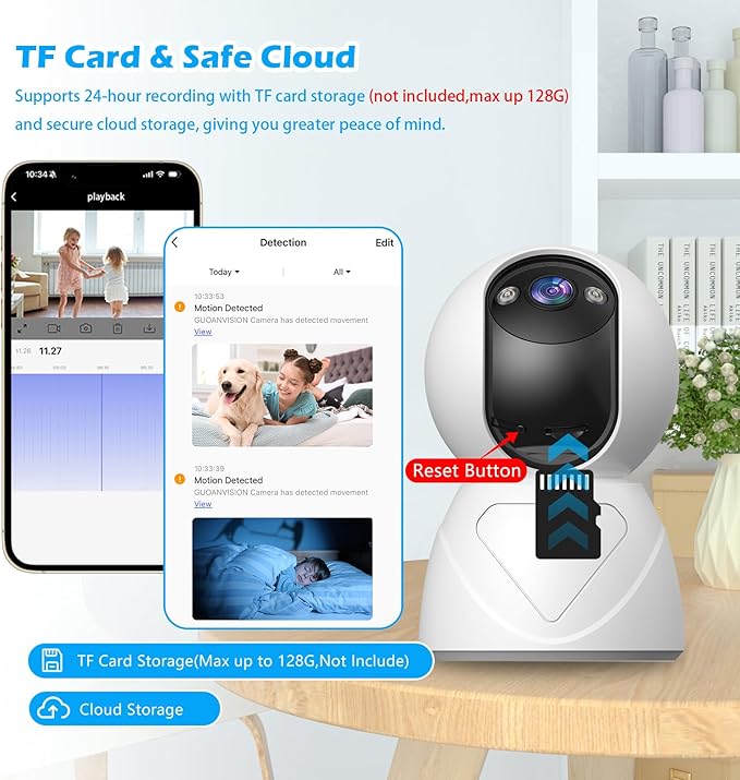 GUOANVISION 3MP Indoor Pan/Tilt Security Camera, 5G WiFi 360° Rotating Home Cameras for Baby Monitor/Pet Camera, Auto-Focus&Zoom,Motion Detection,2-Way Audio,Siren,Color Night Vision,Cloud&SD Card