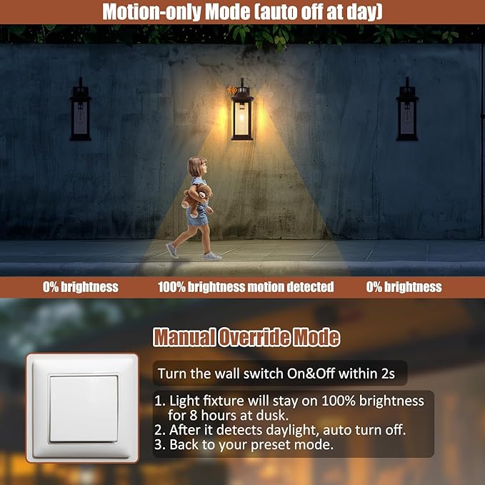 Roravilila Dusk to Dawn Motion Sensor Outdoor Lights Oil Rubbed Bronze 2-Pack, 18 Inch Large Outdoor Light Fixtures Brown Exterior Lights Photocell IP65 Waterproof Outside Lanterns for House Vintage
