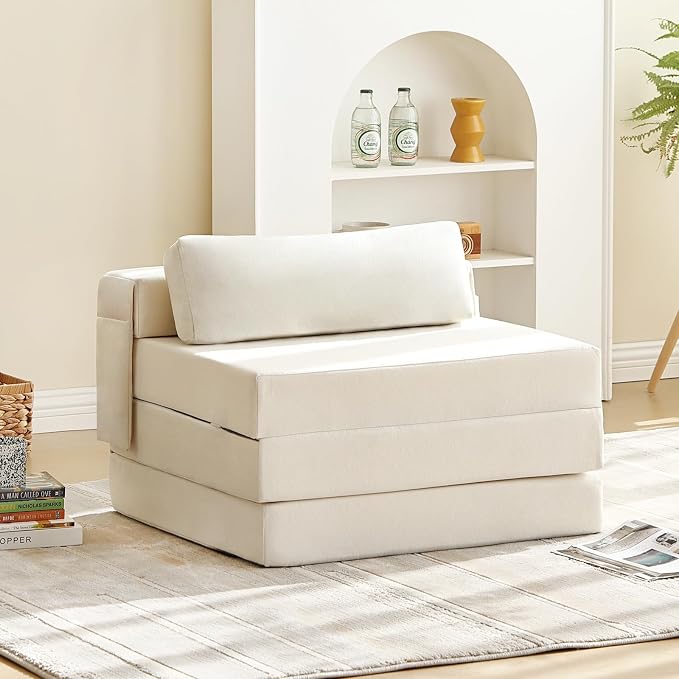 Folding Sofa Bed Chair, 4-Fold Convertible Sleeper Chair by TiitaHome