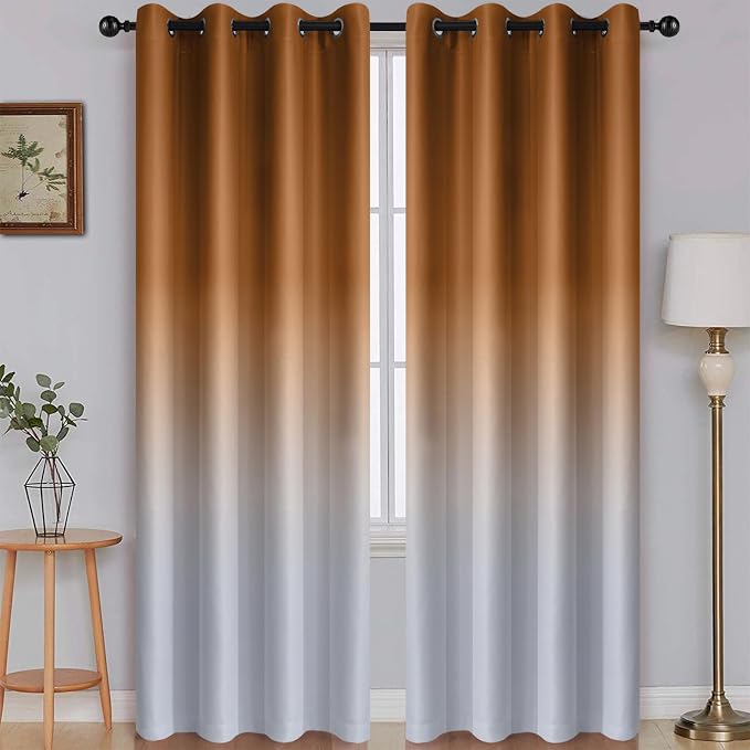 SimpleHome Burnt Orange to Grey White Ombre Room Darkening Curtains 96 Inch | by SimpleHome