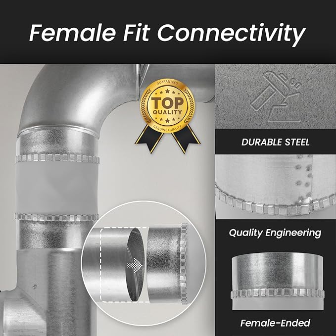 Repa Market 6" Inch Flexible Vibration And Noise Reducing Coupler - Female Fit Duct Connector – Galvanized Steel Coupling for Joining Two Male Duct Fittings – HVAC Ventilation Inline Joint