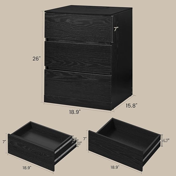 Nightstands Set of 2 with Charging Station and Hidden Drawer, Modern Night Stand - Image 3