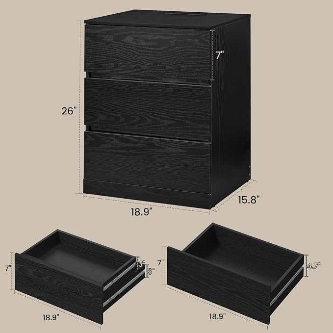 Nightstand with Charging Station and Hidden Drawer, Modern Night Stand - Image 3