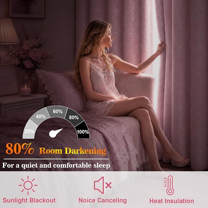 Yinhua Pink Blackout Curtains Double Layer Curtains - Image 3