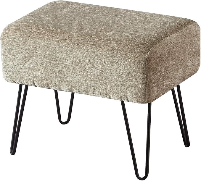 Home Soft Things Jacquard Chenille Ottoman, Tanga-Grey, Fuzzy Entry Way Ottoman by HomeSoftThings