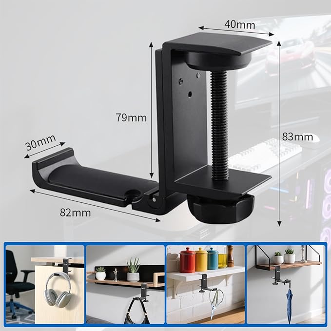 Goldmille 2 Pack Aluminum Headphone Stand Hanger Foldable with Cable Clip - Headset Holder Clamp Hook Under Desk, Save Your Space While Working & Gaming