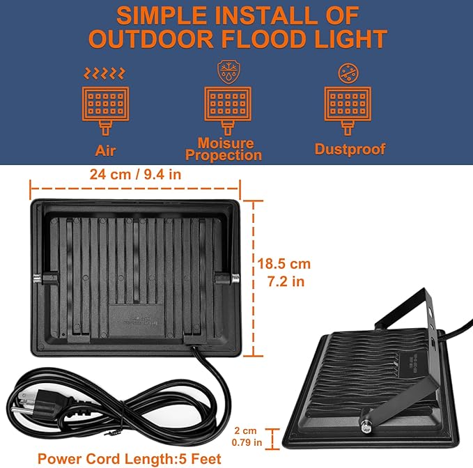 XXBSAZ 150W LED Flood Light Outdoor, High Output Plug-in & Hardwired Security Work Light, IP66 Waterproof 6500K Daylight for Large Yards, Workshops & Barn Exteriors (2 Pack)