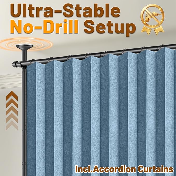 AJAZZ Room Divider Curtain+ Tension Curtain Rod No Drilling 43-120× 35-100 in - Image 3