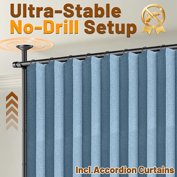 AJAZZ Room Divider Curtain+ Tension Curtain Rod No Drilling 43-120× 35-200 in - Image 3