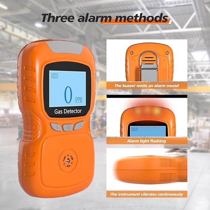 XLA Alert Clip Single Gas H2S Monitor, H2S Monitor Digital H2S Monitor, Clip-on 0~100ppm H2S Gas Detector with Voice, Vibration, Red Indicator Alarms,for Various Working environments