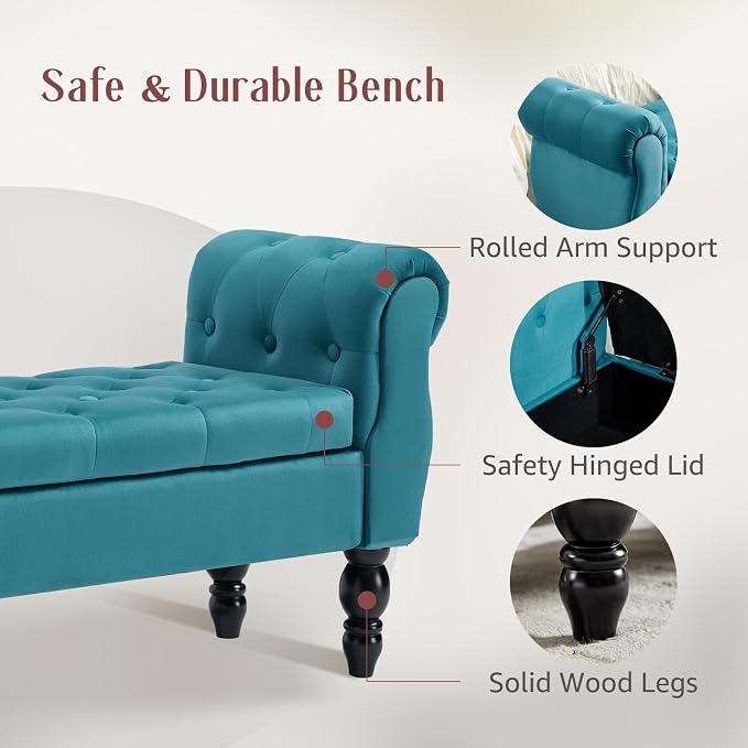 47.6" Storage Bench for End of Bed Bedroom, Velvet Ottoman Bench - Image 5