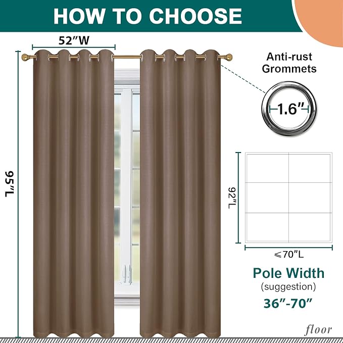 Diraysid 100% Blackout Curtains Cappuccino Linen Curtains - Image 5