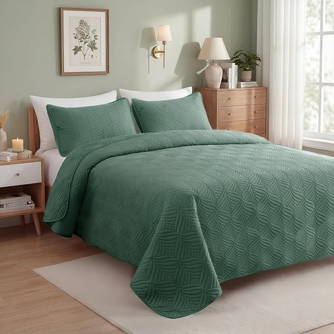 Whale Flotilla Soft Cal King Quilt Bedding Set, Lightweight Bedspreads | Olive - Image 2