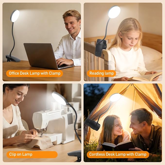 Cordless Rechargeable Clip On Desk Lamp Thick Flexible 360° Gooseneck | 450 - Image 8
