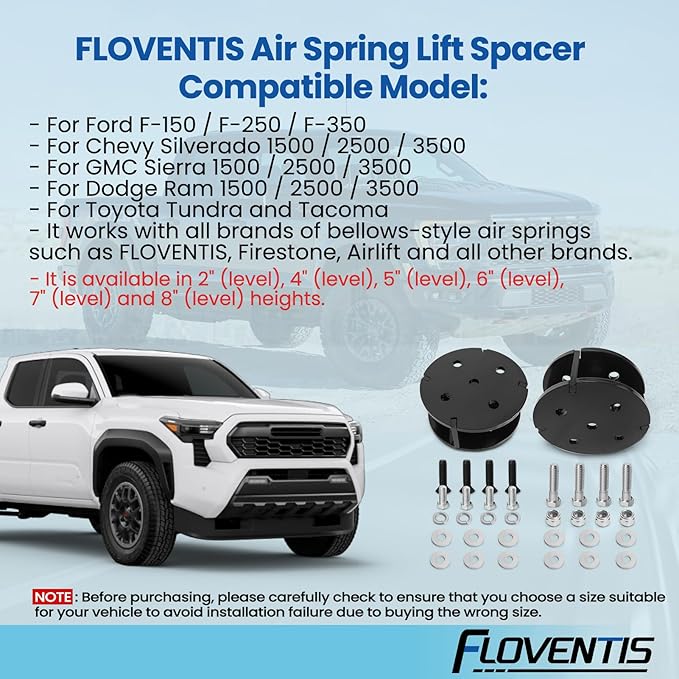 FLOVENTIS 2" Angled Air Helper Spring Spacer, Heavy-Duty Steel Compatible with Ford F150/F250/F350, Chevy, GMC, Ram, Toyota Air Springs Lift Spacer (7X1273)