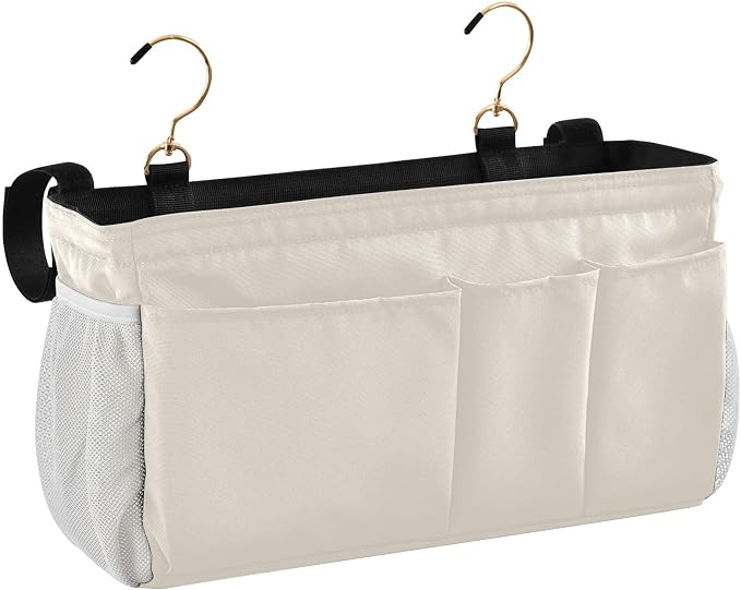 DOMIKING Beige Bedside Caddy for Dorm Bed Recliner Armrest Organizer by DOMIKING