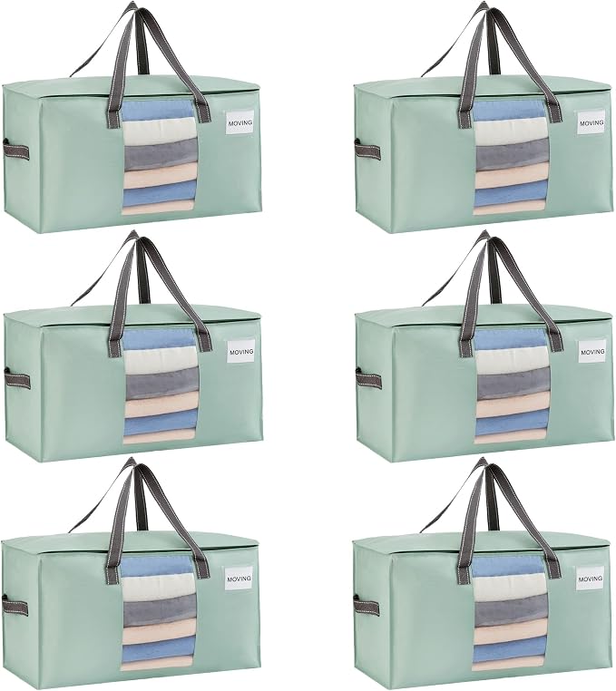 VENO Moving Bags, Wide Open Top, Light Green, 6 Pack | Moving boxes Alternative by Veno