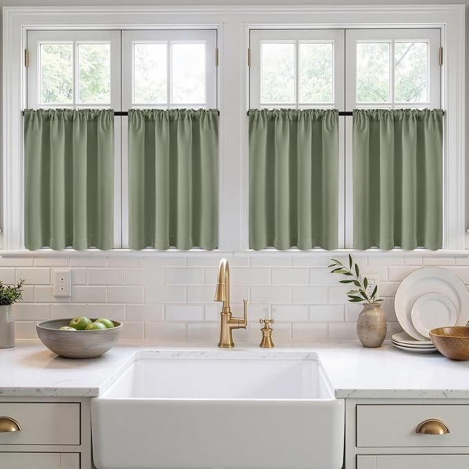 MIULEE Set of 4 Sage Green 45 Inch Short Blackout Kitchen Window Curtains | - Image 7