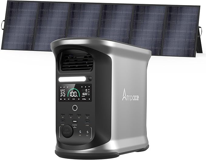 AMPACE Andes 1500 Power Station 2400W(Surge 3600W) Solar Generator with 500W Solar Panel, 1462Wh Solar Power Station, 1800W A-Boost Fast Charging, APP Control, Emergency Power for Home Use