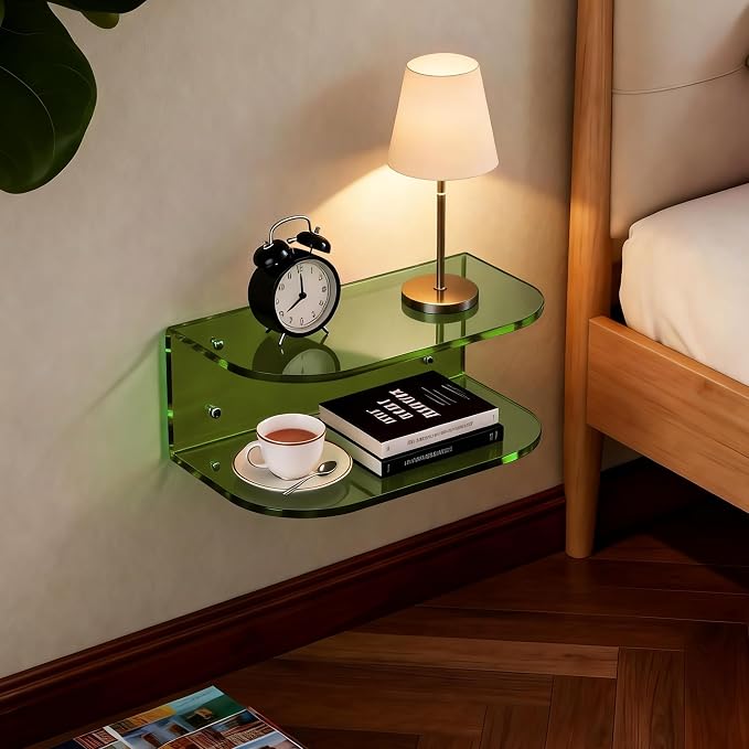 Acrylic Floating Nightstand, Wall Mounted Bedside Table Shelf - Image 9