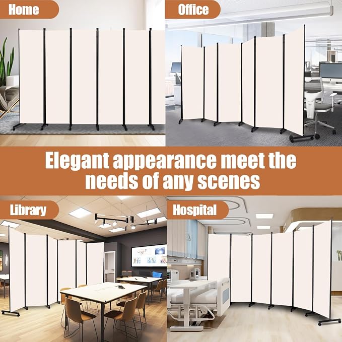 Room Divider 6FT Tall Folding Privacy Screens, 6 Panel Wall Divider w/Wheel | - Image 7