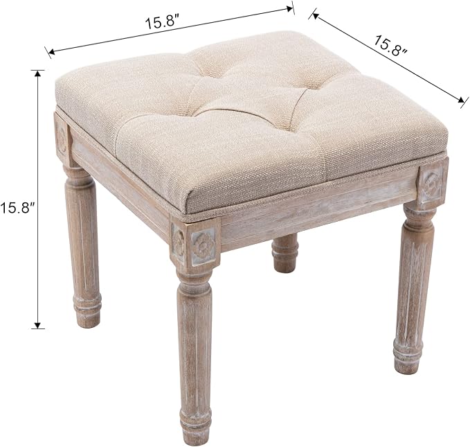 chairus Square Foot Stool with Button Tufted Seat, Small Fabric Upholstered - Image 3