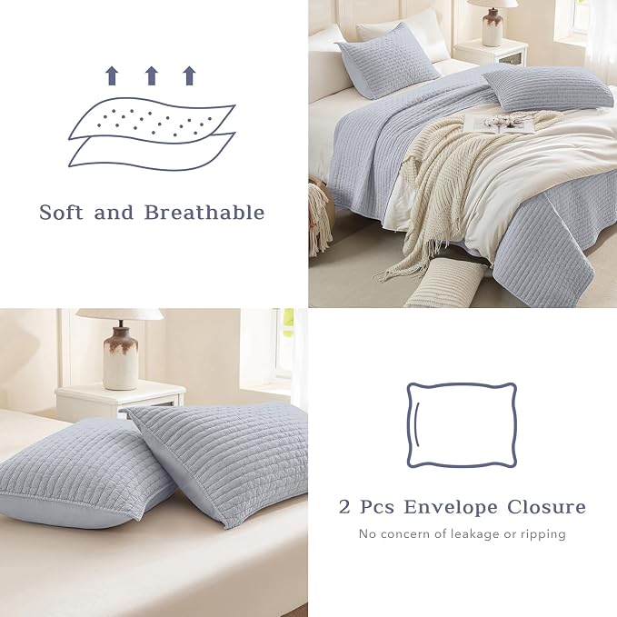 CozyTide Queen Quilt Set, Stone-Washed Cotton Lightweight Summer Quilt Bedding - Image 5