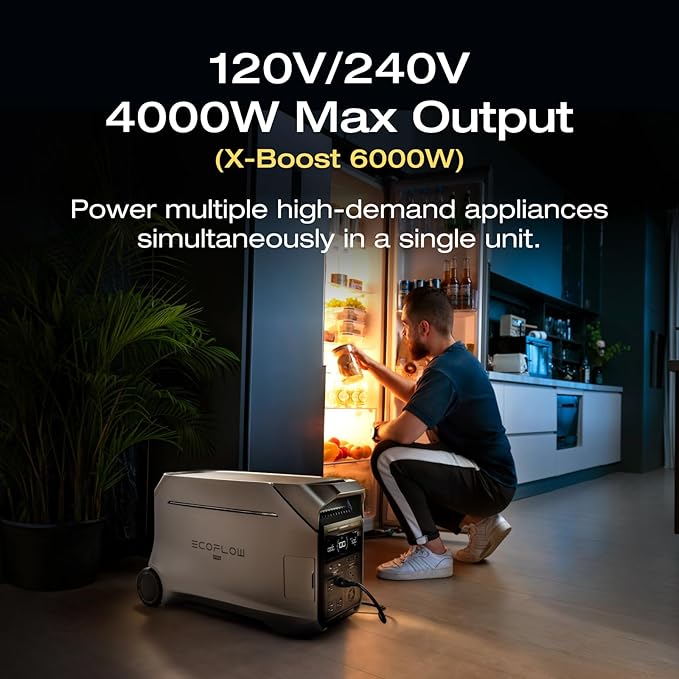 EF ECOFLOW Solar Generator 4096Wh DELTA Pro 3 with 2X400W Portable Panels, 120/240V 4000W AC Output, Solar Generator for Home Use, Camping Accessories, Emergencies, Power Outages, RVs