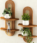 Floating Shelves for Wall, Boho Home Wall Decor, 2-Tier Rattan Plant Shelf by Hongsane