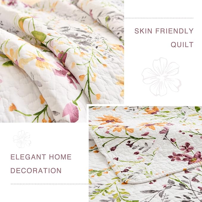 QSH 3Pcs Oversized King Bedspread Set, 100% Cotton Floral Quilt Bedding Set - Image 9