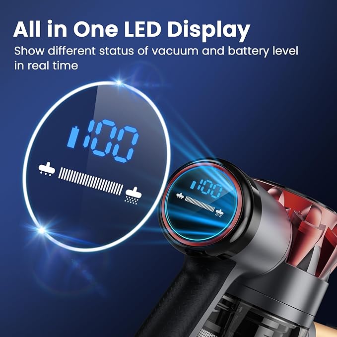 UML0 S3P Cordless Vacuum Cleaner, 45kPa Powerful Suction Vacuum Cleaners for Home, 55-Min Runtime Rechargeable Stick Vacuum, Self-Standing, for Pet Hair Carpet Hard Floor, LED Display