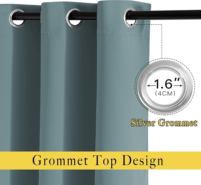 NICETOWN Greyish Blue Bedroom Curtains 72 inches Long, Grommet Blackout Thermal - Image 2