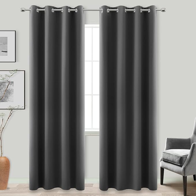 2 Panels 96 Inches Long Dark Gray/Grey Blackout Curtains - Image 3