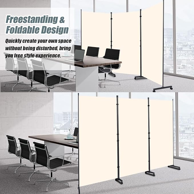 Room Divider 102'' Wide Folding Privacy Screen, 3 Panel Wall Divider w/Wheel | - Image 4