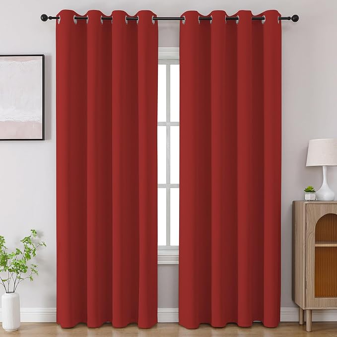 CUCRAF Red Blackout Curtains 84 inch Length 2 Panels Set, Room Darkening Drapes by CUCRAF