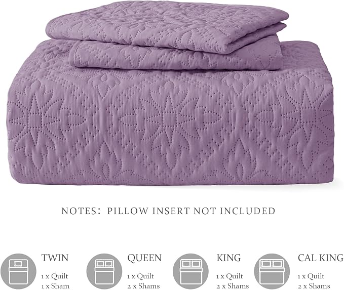 Exclusivo Mezcla Full Queen Quilt Set, Dusty Lavender | Lightweight Soft - Image 6