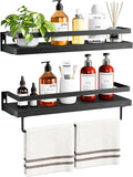 Amada Bathroom Shelves with Towel Bar, Protective Metal Guards, Paulownia Wood by AMADAHOMEFURNISHING