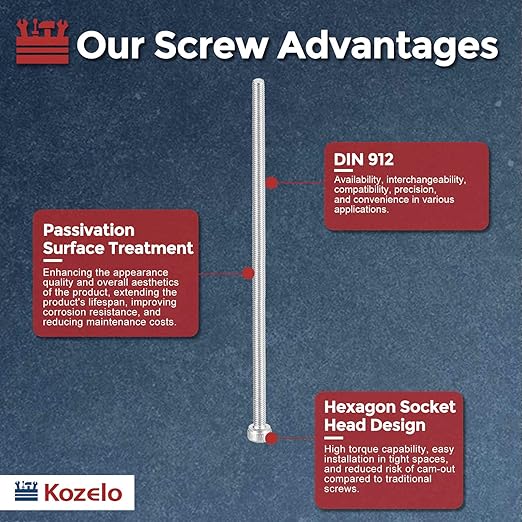 Kozelo 6pcs Socket Head Cap Screws - [M3-0.5 x 85mm] 304 Stainless Steel Allen Socket Drive for Electrical Motor 3D Printing Fan Engine Replacement Use, Silver