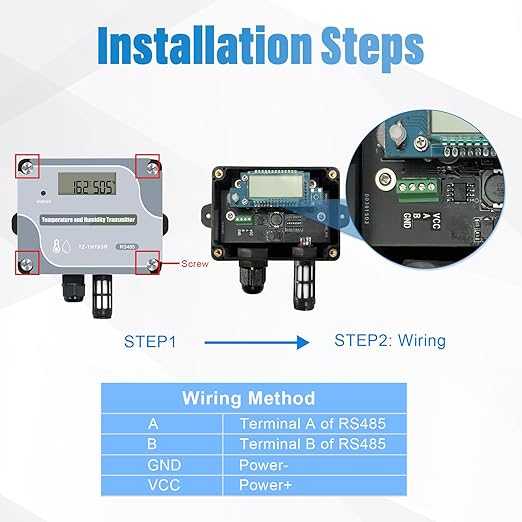 Tzone RS485 Temperature Humidity Sensor Modbus RTU Temp Sensor Digital Industrial Temp and Humidity Transmitter Wall Mounted,-40℉ to 257℉ Temperature Probe Analog Moisture Monitor Greenhouse Grow Tent