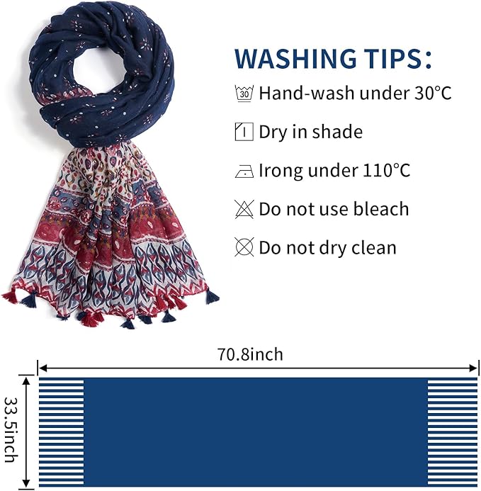 Scarf for Women Lightweight Soft Floral Leopard Printed Scarves Fall Winter Fashion Shawl Wrap with Fringe