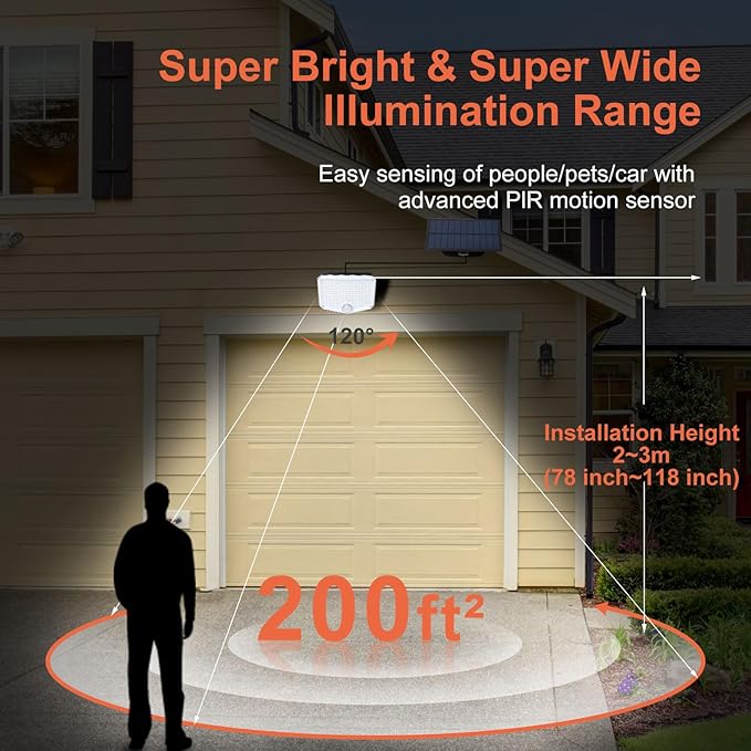 JumJam 153 LED Solar Wall Lights, 180°Beam Angle Solar Security Lights Outdoor, Motion Sensor Lights Outside with Remote, Waterproof Flood Light for Porch, Patio,Yard,Garage,2 Pack