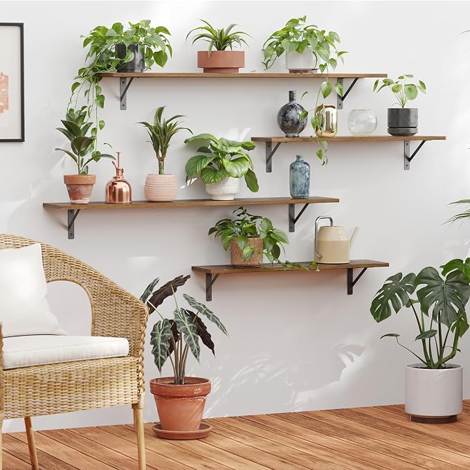 Long Wall Shelves, 55.1Inch Wooden Wall Mounted Shelves, Metal Brackets - Image 7